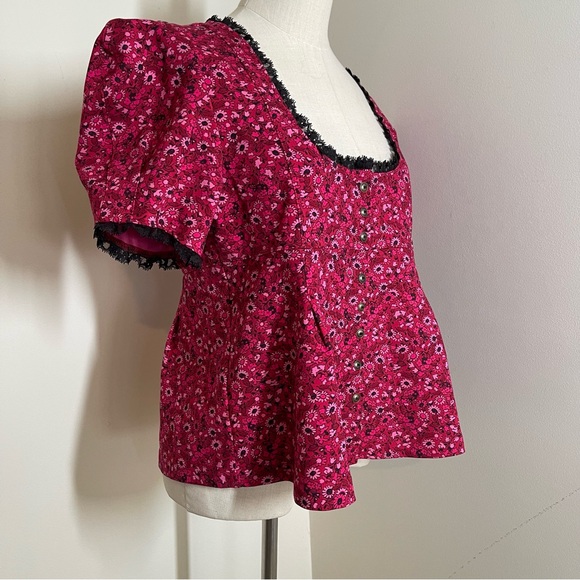 Anthropologie Women’s Maeve Red Black-SZ M-Babydoll Short Puffed Sleeves Top - Picture 8 of 10